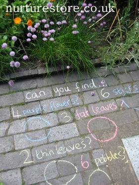 nature scavenger hunt with chalk art