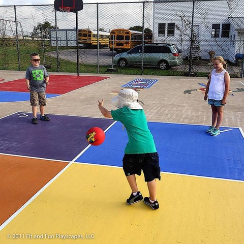 children playing four square