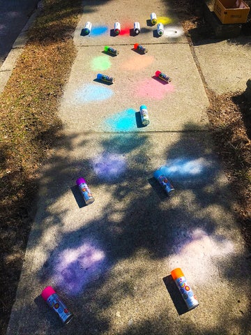 spray paint of various colors in colored circles